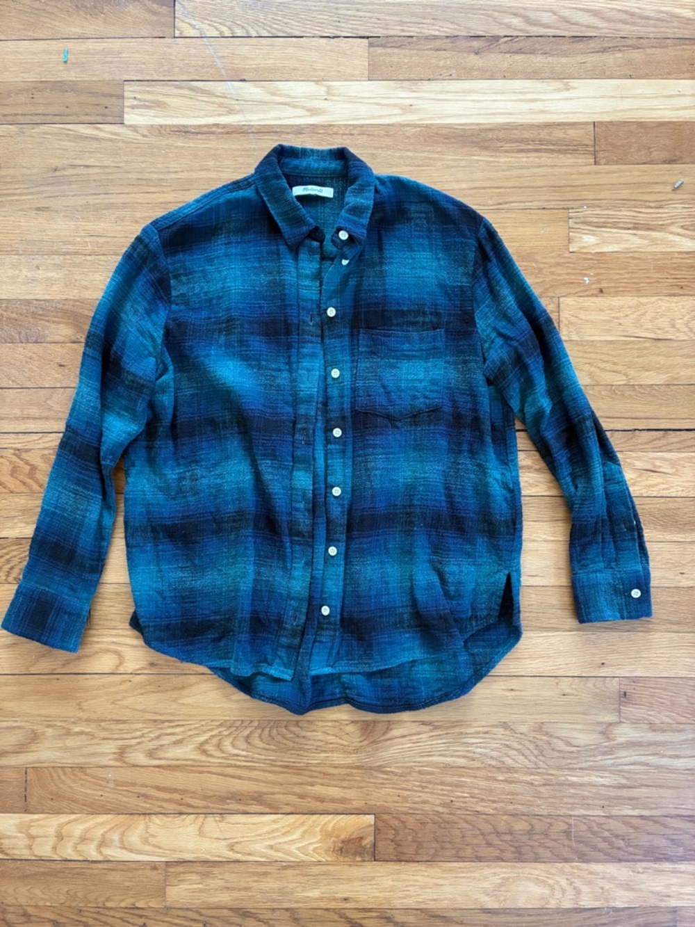 Madewell Shacket XS Slub Flannel Oversized Ex Boyfriend Button Up Plaid Cotton